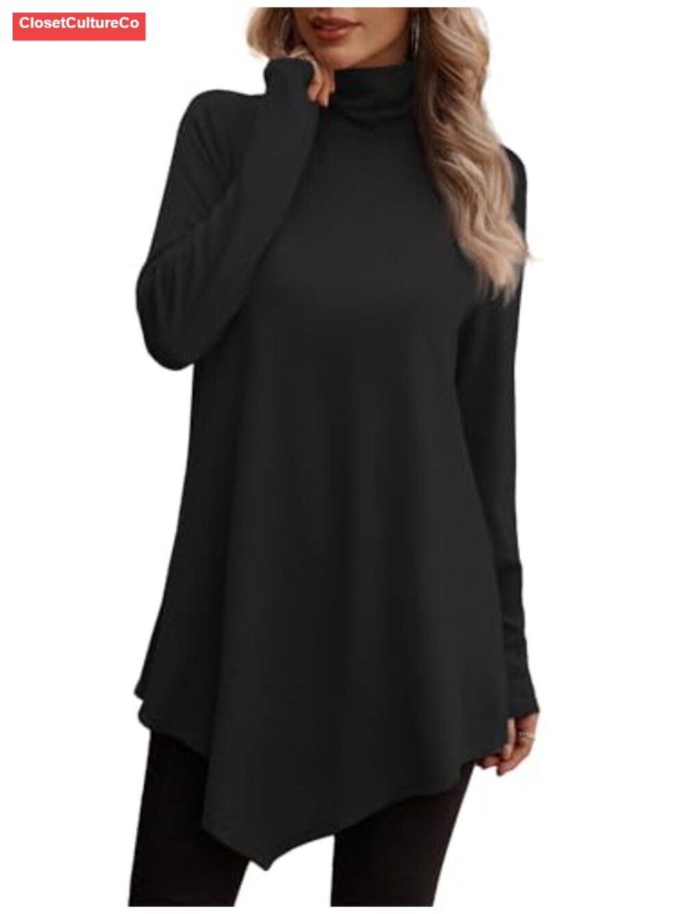 Women's Long Sleeve Turtleneck Tunic Top Flowy Loose Fit Blouse